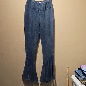 Earthbound Trading Co Pants Blue Bell Boho Hippie Flare Mineral Wash Size Medium